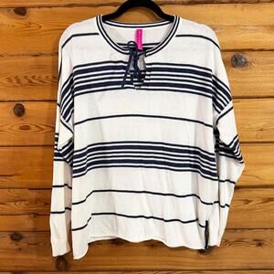 Zaket & Plover nautical striped sweater with a lace-up neckline Medium